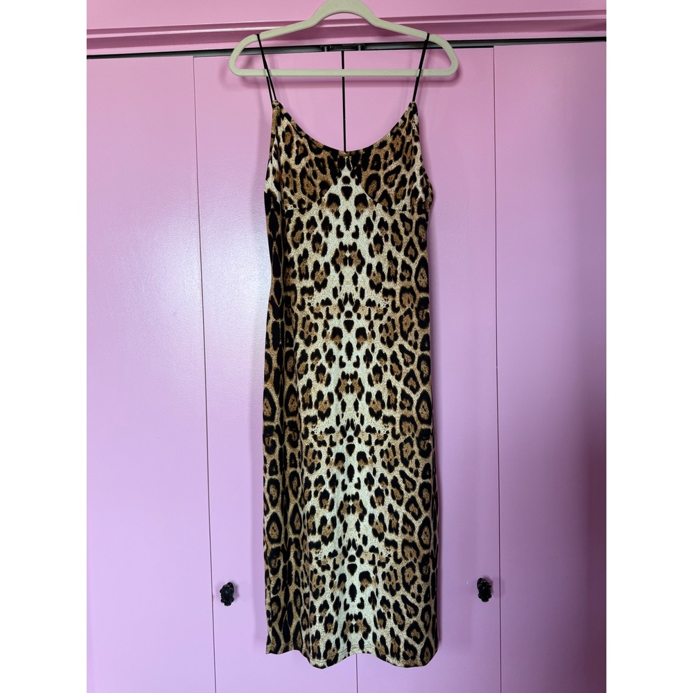 SHEIN Leopard Print Midi Slip Dress Brown Animal Spaghetti Strap 0XL
